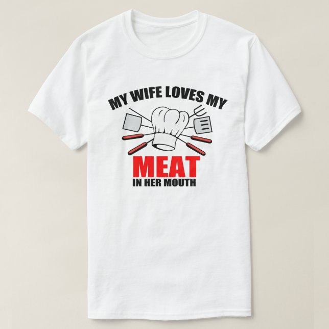 Camiseta BBQ, a mi esposa le encanta mi carne. (Diseño del anverso)