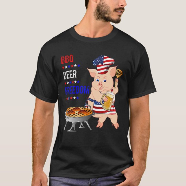 Camiseta Bbq Beer Freedom Pig Bandera Americana Apron Grill (Anverso)