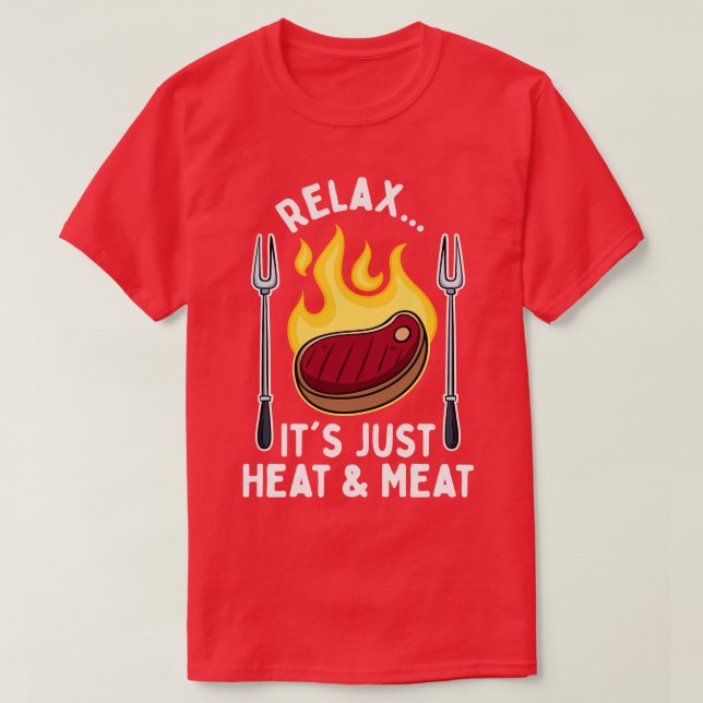 Camiseta BBQ Es Sólo Carne Calor 1 (Diseño del anverso)