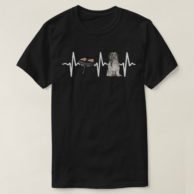 Camiseta BBQ Grill Barbecue Pastor Pirineo Heartbeat Perro (Diseño del anverso)