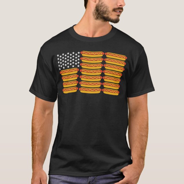 Camiseta BBQ Lover USA Flag Hot Dog Foodie (Anverso)