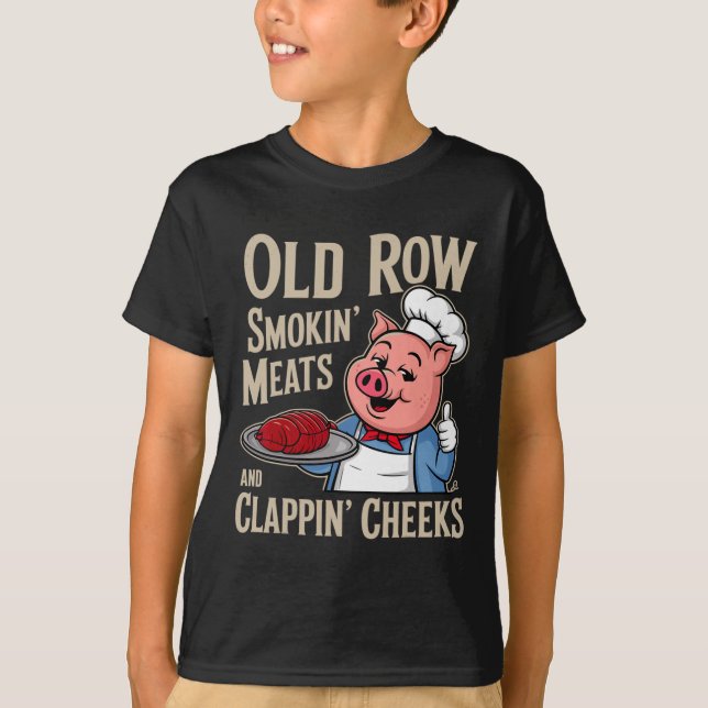 Camiseta Bbq Old Row Smoking Meats And Clappin Cheeks  (Anverso)