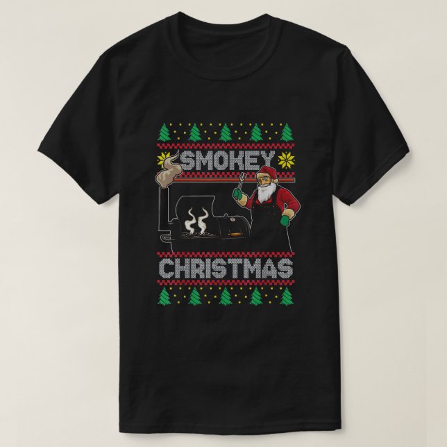 Camiseta BBQ Santa Grilling Roast Sobre Fumadores (Diseño del anverso)