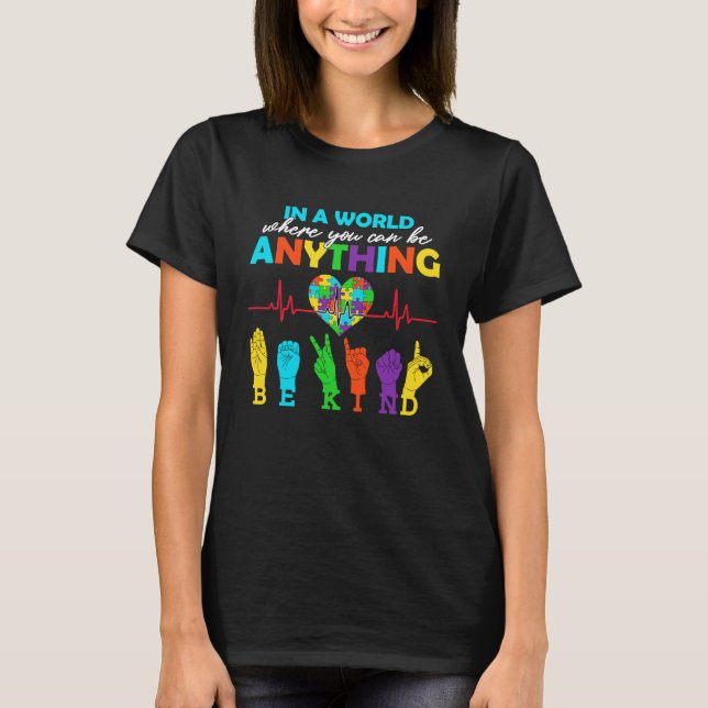 Camiseta Be Anything Be Kind Autism Awareness Puzzle Heart  (Anverso)