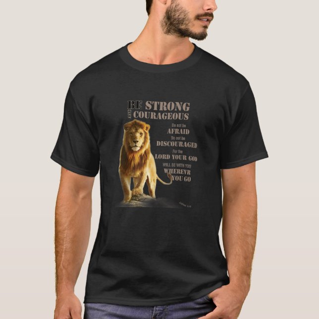 Camiseta Be Courageous Joshua 1 9 Strong Lion Judah Lord P (Anverso)