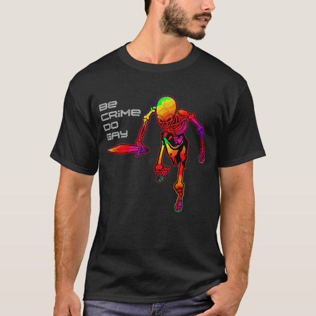 Camiseta Be Crime Do Gay Color Skeleton Funny LGBT (Anverso)