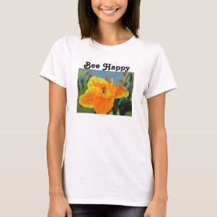 Camiseta Be Happy Bee Pun Naranja brillante Flor Flor Flora