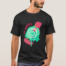 Camiseta Be Happy Smiley Mint & Pink Graffiti Street Art