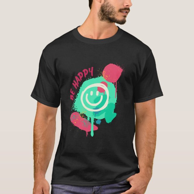 Camiseta Be Happy Smiley Mint & Pink Graffiti Street Art (Anverso)