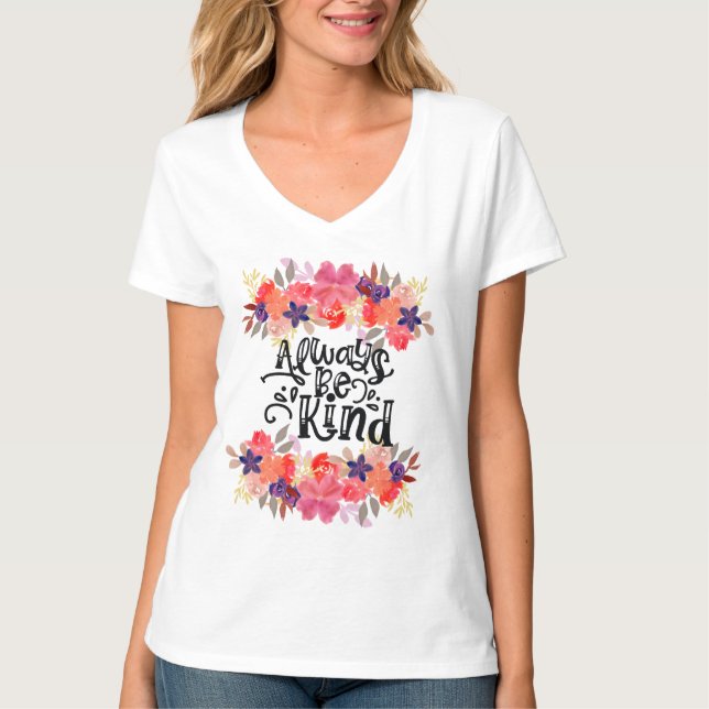 Camiseta Be Kind - acuarela floral (Anverso)
