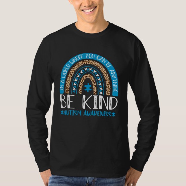 Camiseta Be Kind Autism Awareness Blue Puzzle Leopard Rainb (Anverso)