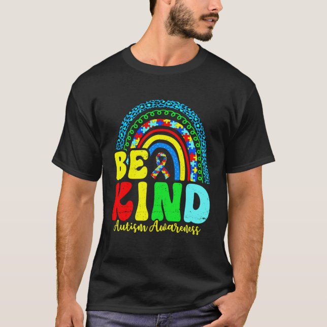 Camiseta Be Kind Autism Awareness Love Heart Leopard Rainbo (Anverso)