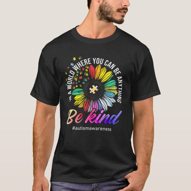 Camiseta Be Kind Autism Awareness Sunflower Puzzle Choose K (Anverso)