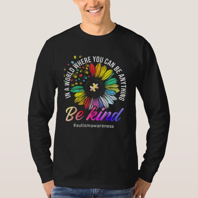 Camiseta Be Kind Autism Awareness Sunflower Puzzle Choose K (Anverso)