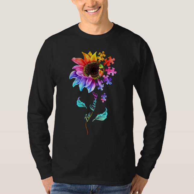 Camiseta Be Kind Autism Awareness Women Girls Sunflower Puz (Anverso)