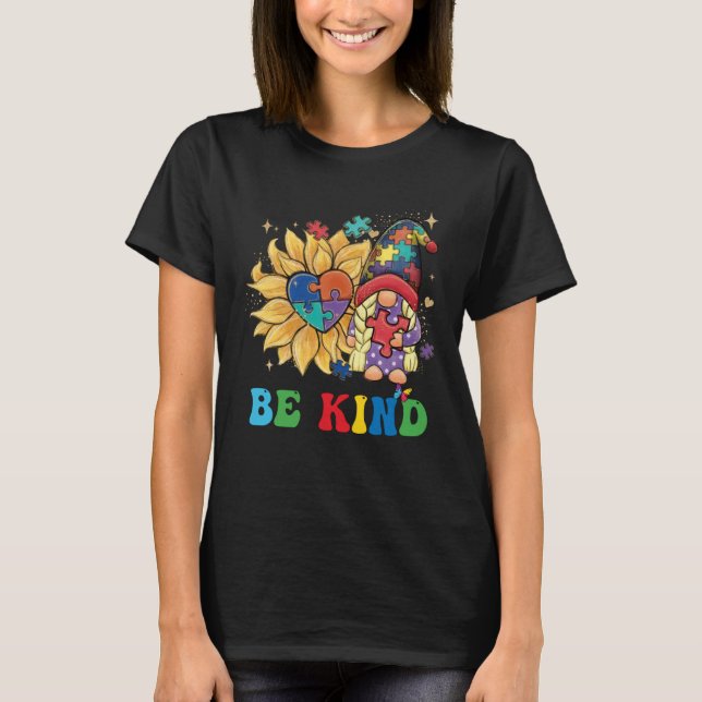 Camiseta Be Kind Autism Gnomes Sunflower Autism Awareness M (Anverso)