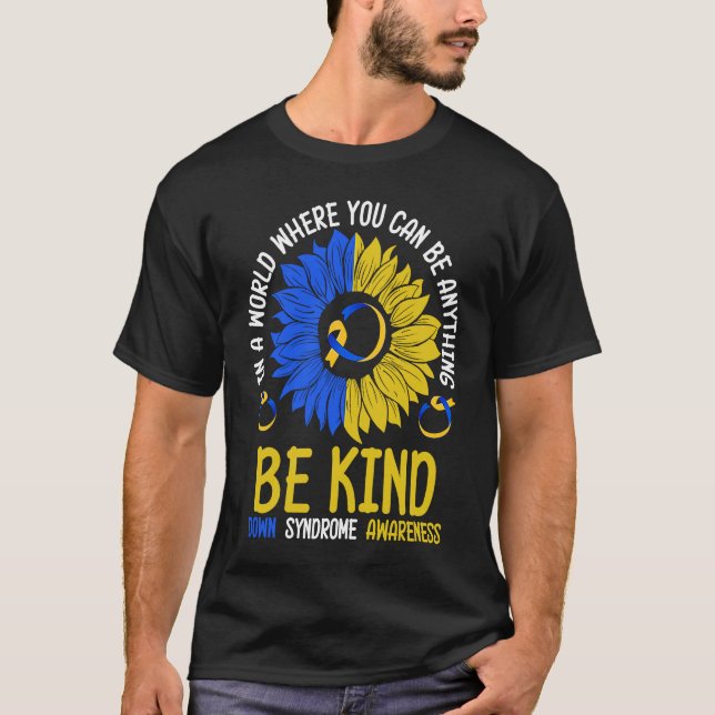 Camiseta Be Kind Down Syndrome Awareness Ribbon Sunflower K (Anverso)