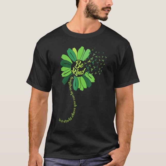 Camiseta Be Kind Green Ribbon Sunflower Mental Health Aware (Anverso)
