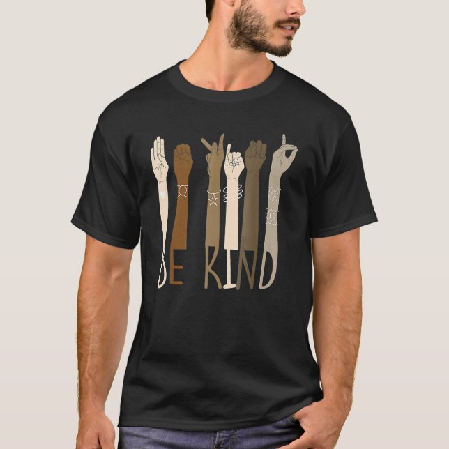 Camiseta Be Kind Hand Signs ASL BLM Melanin Pride Black His (Anverso)