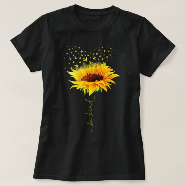 Camiseta Be Kind Hippie Sunflower I Love You Deaf ASL Sign  (Diseño del anverso)