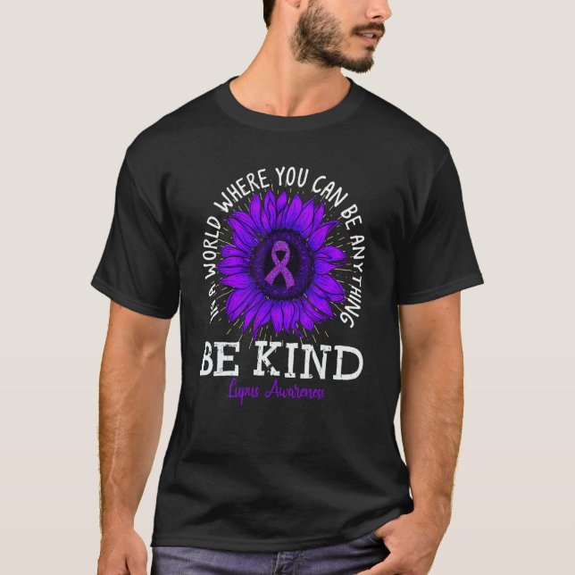 Camiseta Be Kind Purple Ribbon Sunflower Lupus Awareness (Anverso)