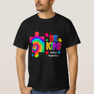 Camiseta Be Kind Puzzle Pieces Tie Dye Cue Autism Awares