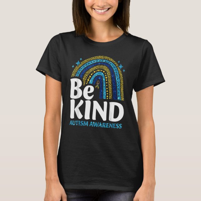 Camiseta Be Kind Rainbow Autism Awareness Leopard Print (Anverso)