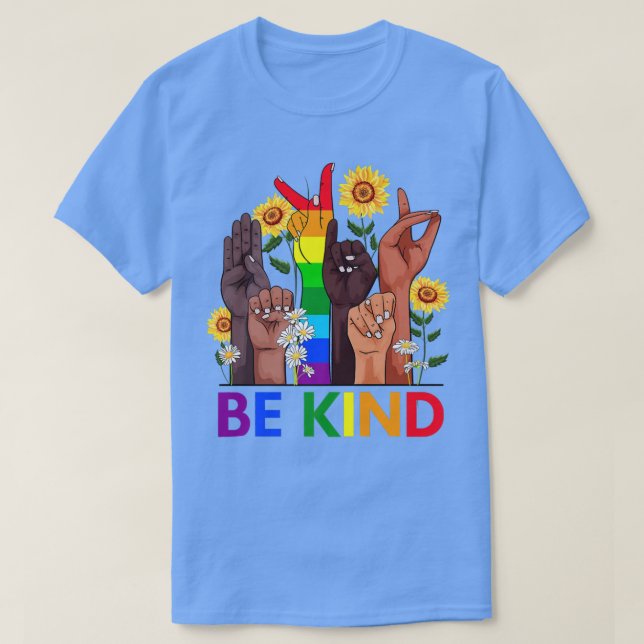 Camiseta Be Kind Sign Language LGBT BLM Sunflower Kindness  (Diseño del anverso)