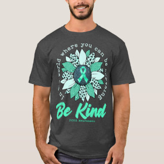 Camiseta Be Kind Sunflower Verde azulada PCOS Awareness Rib