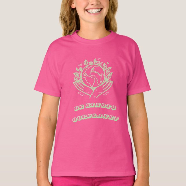 Camiseta Be Kind to Our Planet: Caring Hands Earth Tee (Anverso)