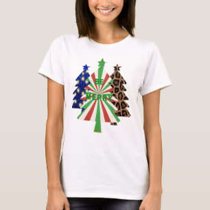 Camiseta Be Merry Christmas Red Green Leopard Blue T-Shirt