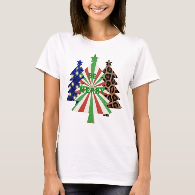Camiseta Be Merry Christmas Red Green Leopard Blue T-Shirt (Anverso)