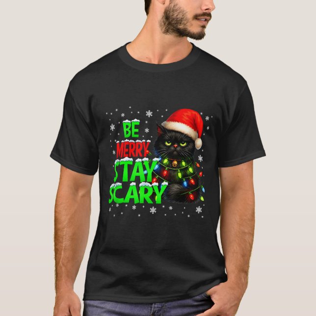 Camiseta Be Merry Stay Y Black Cat Funny Halloween Christma (Anverso)