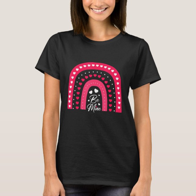 Camiseta Be Mine Día de San Valentín Cute Boho Rainbow Hear (Anverso)