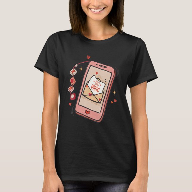 Camiseta Be Mine Phone Retro El día de San Valentín Cute (Anverso)