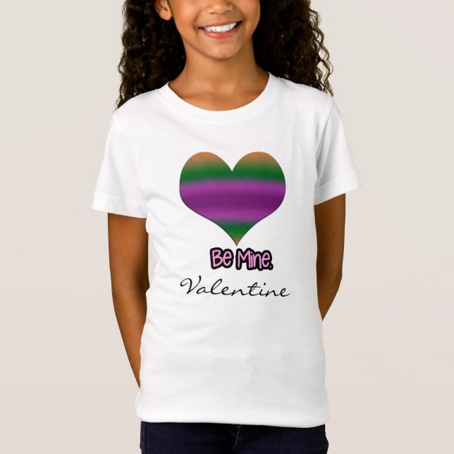 Camiseta Be Mine Valentine Purple Stripe Heart (Anverso)