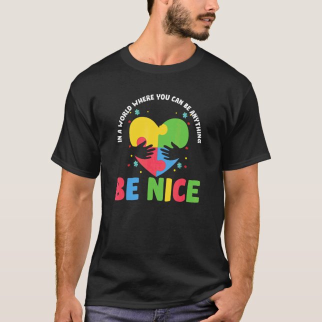 Camiseta Be Nice Autism Awareness Heart Puzzle Support Spec (Anverso)