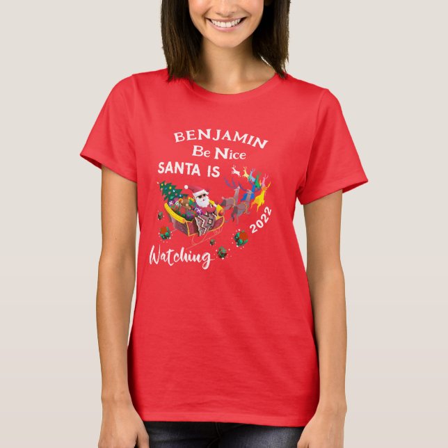 Camiseta Be Nice Santa está viendo a los Navidades personal (Anverso)