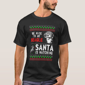 Camiseta Be Nice To My Beagle Santa Is Watching Vintage Chr