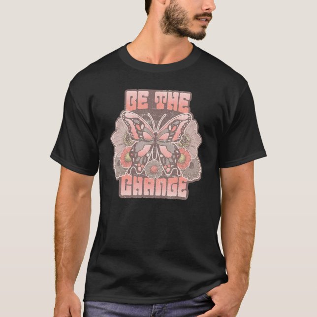Camiseta Be the Change Boho Butterfly Retro Flower (Anverso)