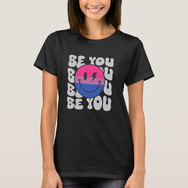 Camiseta Be You Groovy Smile Face Hippie LGBTQ Bisexual Pri (Anverso)