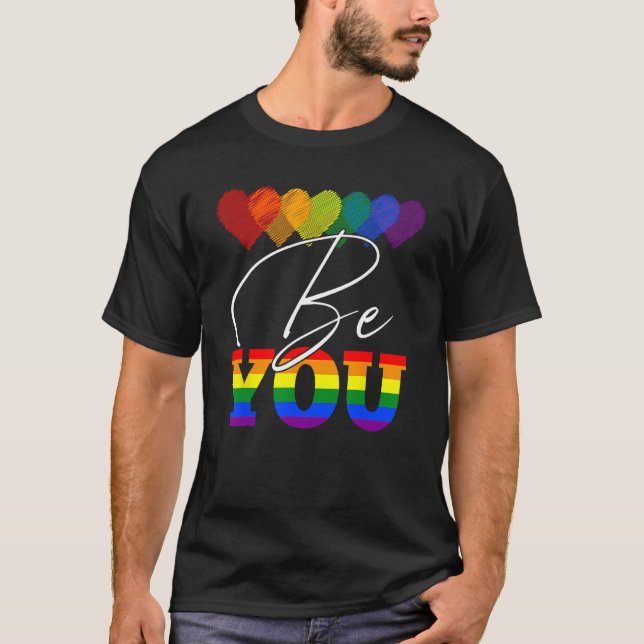 Camiseta Be You LGBT Rainbow Heart LGBTQ Ally Gay Pride Mon (Anverso)