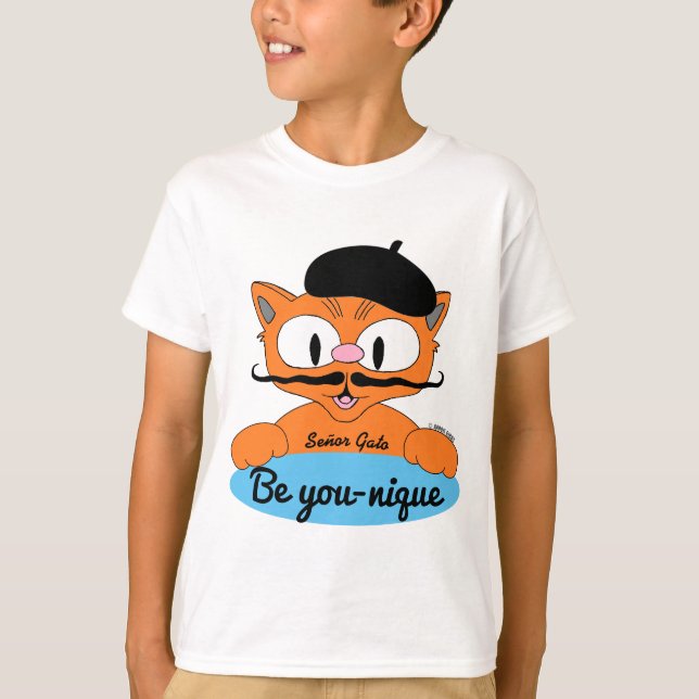 Camiseta Be You-nique (Sé único) Personalizado Mustache cat (Anverso)