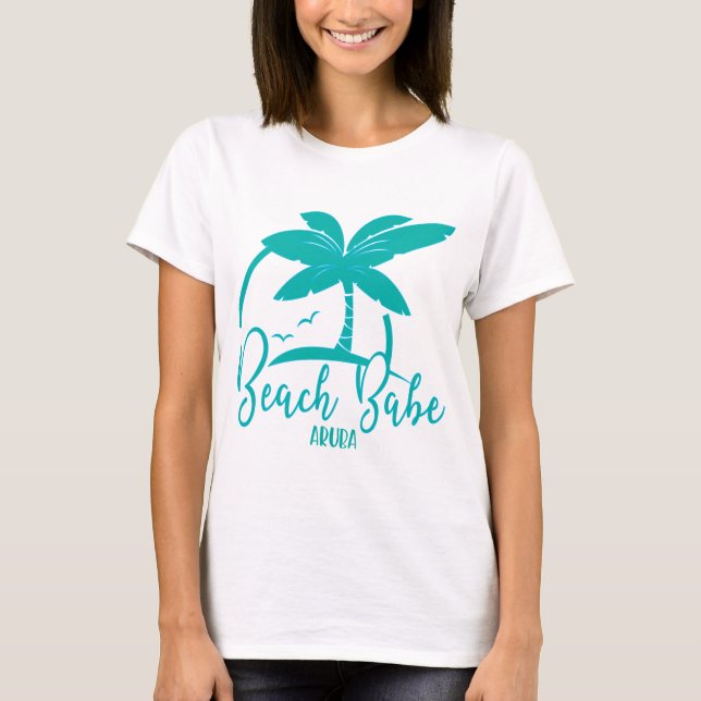 Camiseta Beach Babe Palm Tree Aruba Verde azulado & Blue So (Anverso)