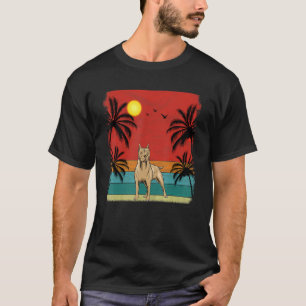 Camiseta Beach Coconut Tree Retro Gráfico Pitbull Dog Sum