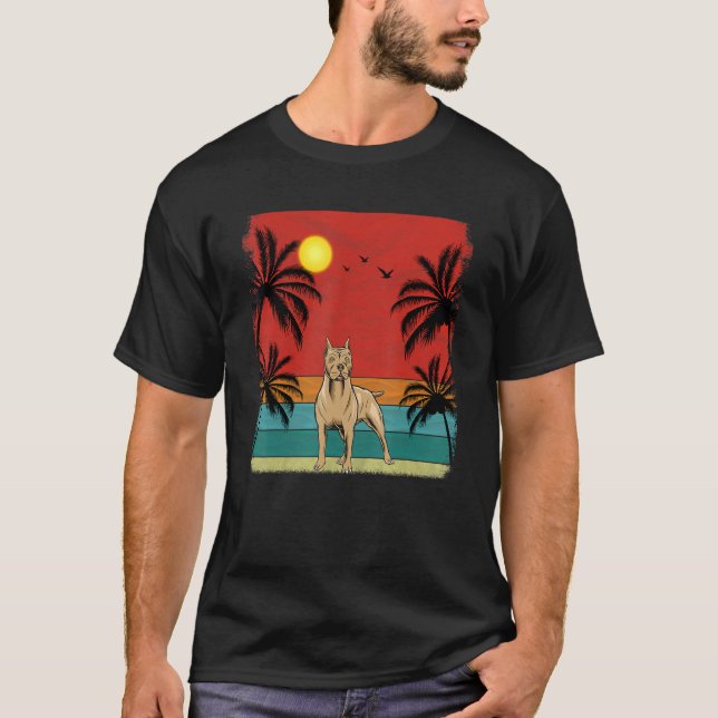 Camiseta Beach Coconut Tree Retro Gráfico Pitbull Dog Sum (Anverso)