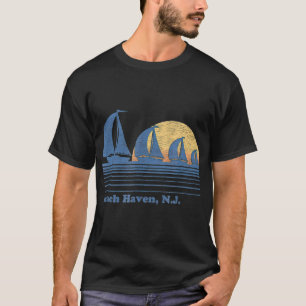 Camiseta Beach Haven NJ Sailboat T Vintage 80 Sunset