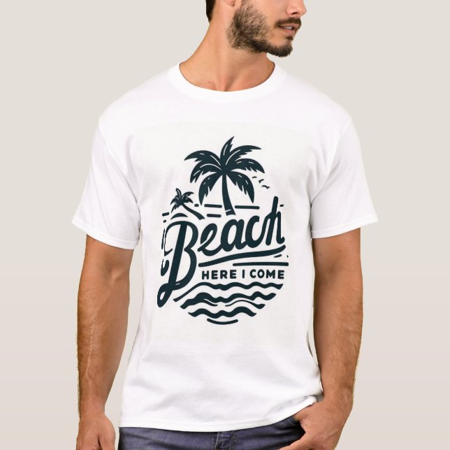 Camiseta Beach Here I Come Tropical Palm Tree (Anverso)