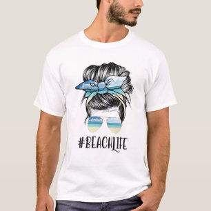 Camiseta Beach Life Mom Bun Hair Summer Sungafas de cabeza