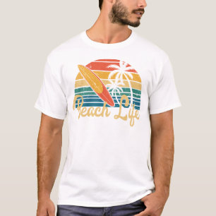 Camiseta Beach Life Summer Vacation Retro Sunset Surfboard